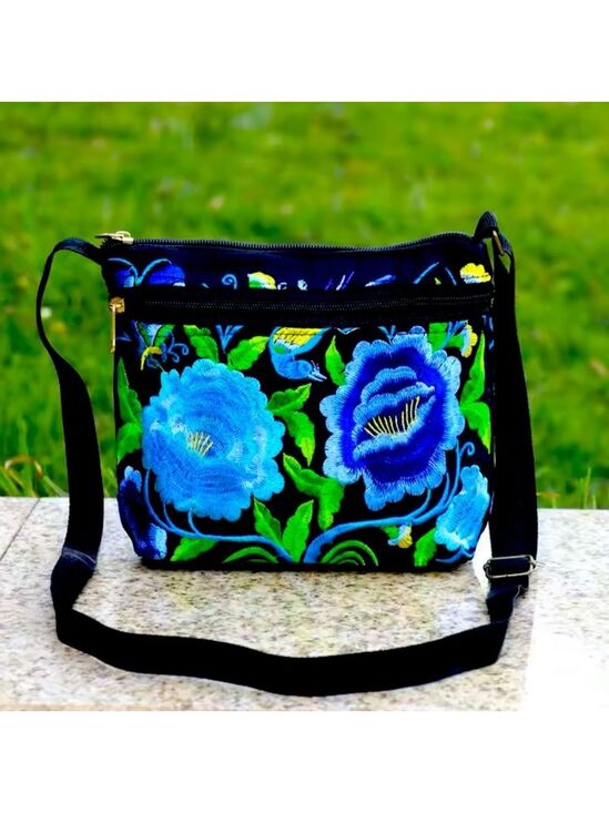 Boutique Handbags - Artisan Embroidered Floral Crossbody Bag - Unique Handcrafted Shoulder Purse